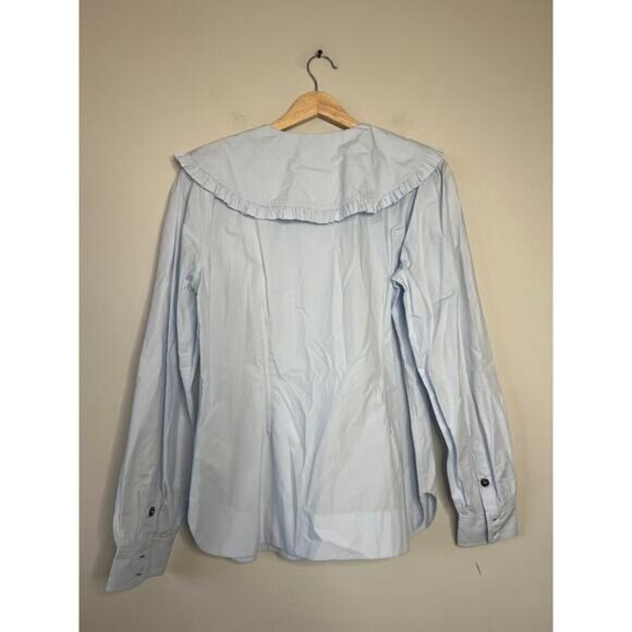 NWT Ganni Poplin Shirt Cotton Oversized Collar Puffed Sleeve Top Heather Size: M - Picture 7 of 8